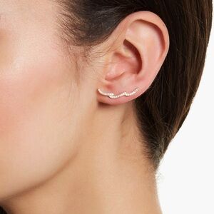 Elegant Silver Wave Earrings Swarovski Crystals